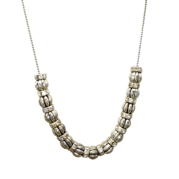 Silver Tone Fluted Beads and Crystal Channel Rondelle Spacers Necklace on Bead - Picture 1 of 3